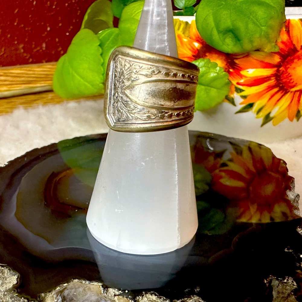 Handmade 925 sterling silver plated spoon ring boho size 7 floral gift vintage